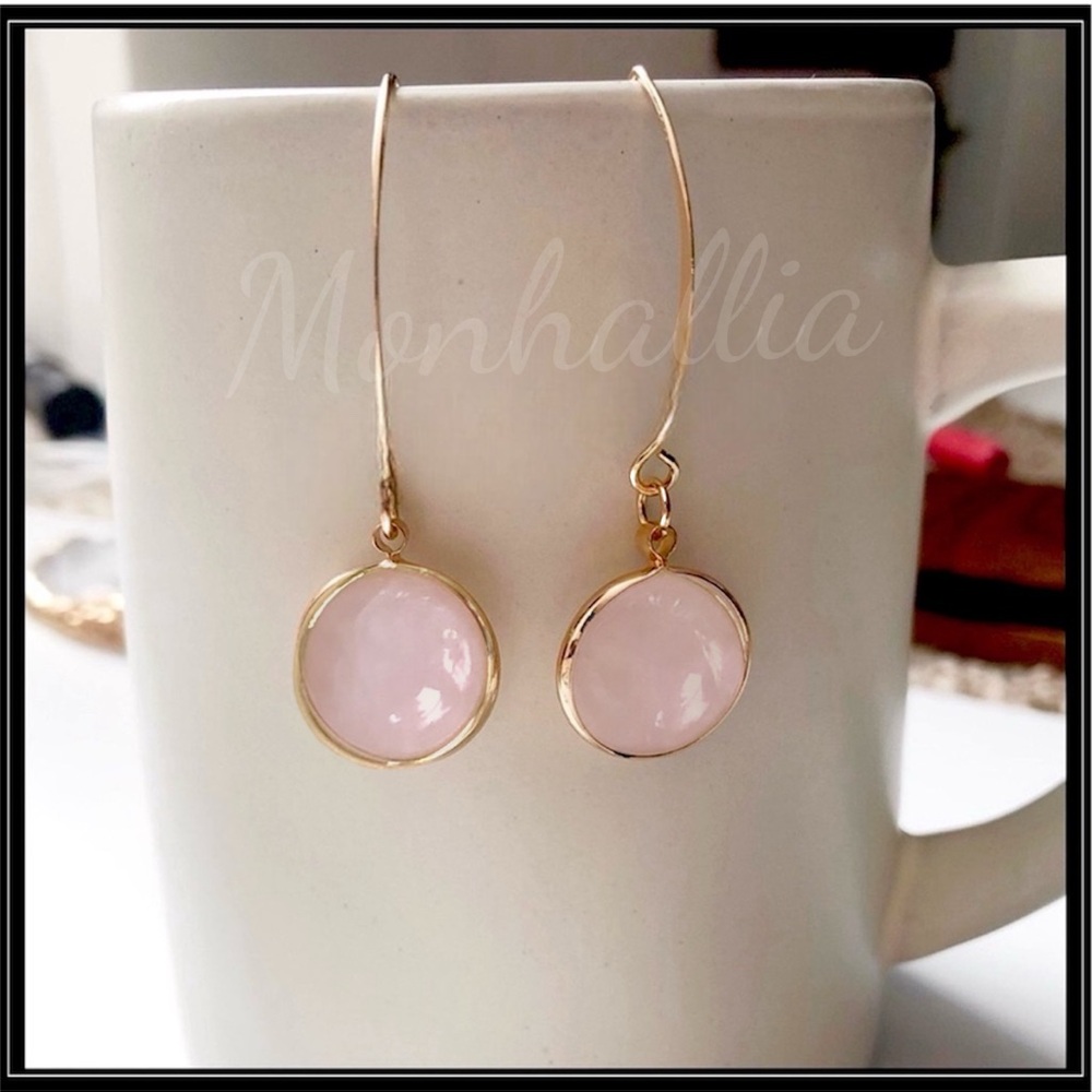 New gold drop hook rose blush marbled quartz stone bohemian hippie earrings